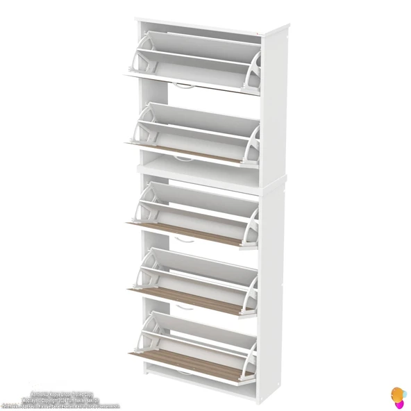 Modilayn VERVE Antre 72x 194 x 26 cm 5 Düşer Kapak 10 Göz Bölmeli Ayakkabılık - 7