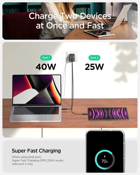 Spigen GaN III 352 35W 2 Bağlantı Noktalı Kompakt Katlanabilir Çift USB C Duvar Şarj Cihazı PD PPS - 3