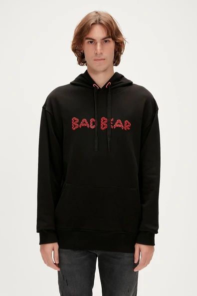 3d Bad Hoodie Siyah Kapüşonlu Erkek Sweatshirt