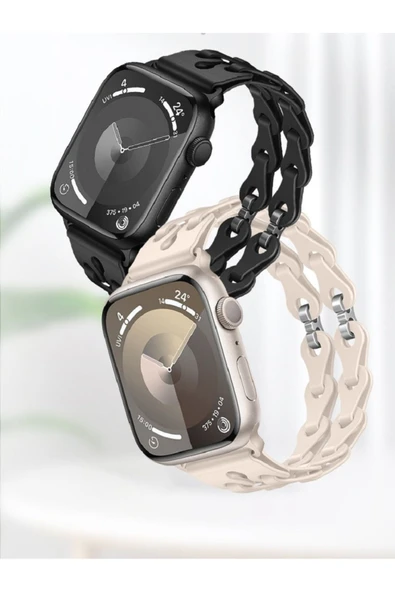Apple Watch 4 5 6 7 8 9 10 Se Ultra 44-45-46-49mm İle Uyumlu Yumuşak Silikon Zincir Dizayn Kordon - 2