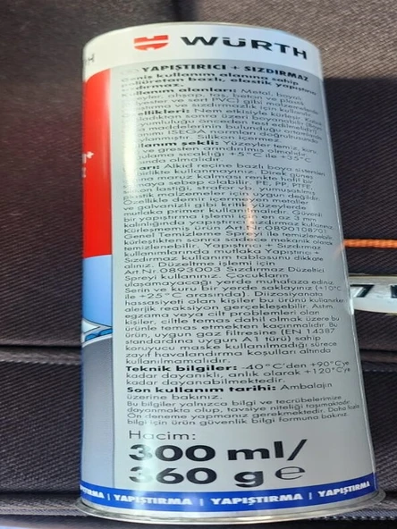 Würth Yapıştırıcı-Sızdırmaz Gri 300 ml / 360 gr - 3