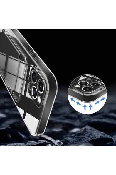 Iphone 12 Pro Mercek Korumalı Thicnes Kart Yuvalı Şeffaf Darbeye Dayanıklı Kılıf - 3