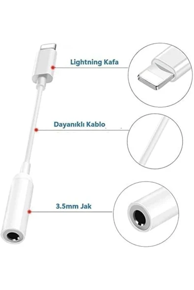 İphone Ipad İpod Uyumlu  Lightning to 3.5 mm Headphone Aux Jack Adapter Dönüştürücü - 6