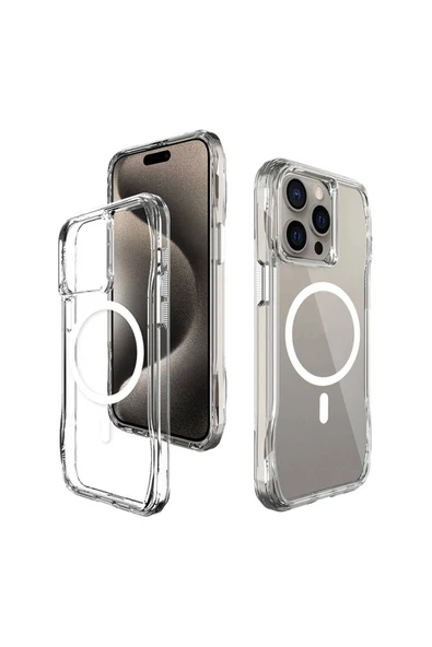 iPhone 15 Pro Max Uyumlu Kapak Magsafe Şarj Özellikli Airbagli Şeffaf İncek Kapak - 3