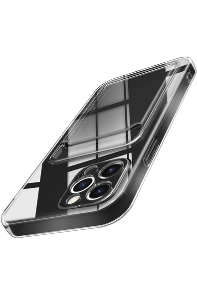 Iphone 12 Pro Mercek Korumalı Thicnes Kart Yuvalı Şeffaf Darbeye Dayanıklı Kılıf