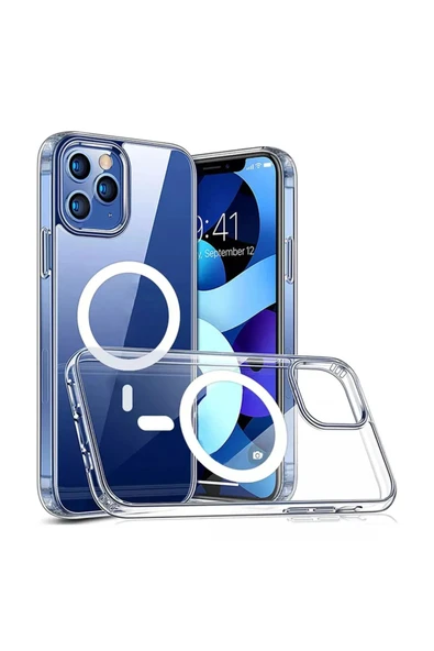 İphone 13 PRO Magsafe Destekli Kablosuz Şarj Uyumlu Şeffaf Silikon Kılıf