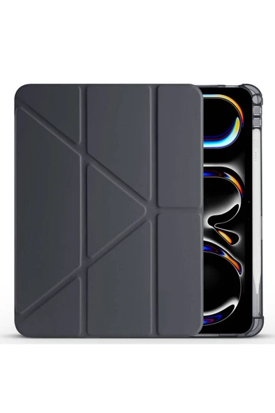 Apple ıPad Pro 11 2024 ile Uyumlu Kılıf Üçgen Standlı Kalem Bölmeli Uyku Modlu Tablet Kılıfı - 2