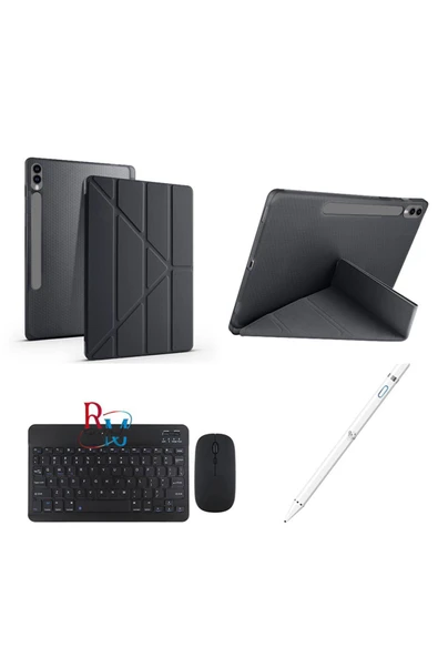 Samsung Galaxy Tab S9 Plus 12.4 inç Uyumlu Standlı Kılıf Dokunmatik Kalem ve Klavye Mouse 3 lü Set