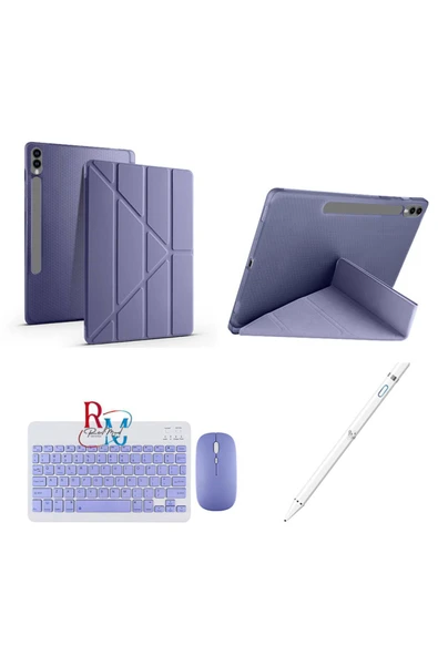 Samsung Galaxy Tab S9 Plus 12.4 inç Uyumlu Standlı Kılıf Dokunmatik Kalem ve Klavye Mouse 3 lü Set