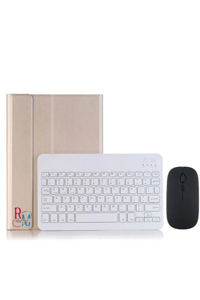 ıPad 7.Nesil 10.2 inç Uyumlu Bluetooth Özellikli Klavyeli Kılıf Mouse ve Dokunmatik Kalem Set