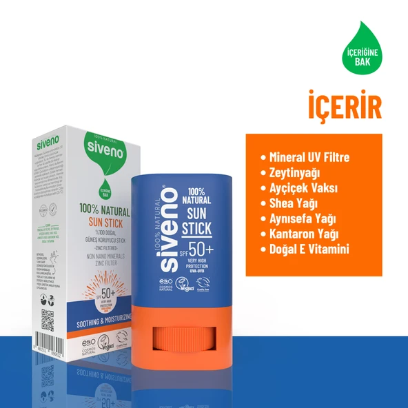 Siveno %100 Doğal Yüz Güneş Koruyucu Stick Renkli Mineral Filtre Nemlendirici UVA UVB SPF50+ 15 gr - 3