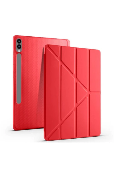 Samsung Galaxy Tab S9 FE+Plus 12,4 inç Uyumlu Standlı Kalem Bölmeli Silikon Kılıf Trifolding Case