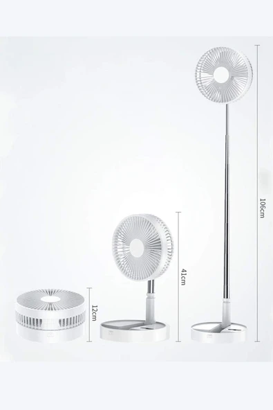 USB-C Şarjlı Katlanabilir Ayaklı Vantilatör 4 Kademe – 45-102 cm Ayarlı & Kablolu Telefon Şarj - 2