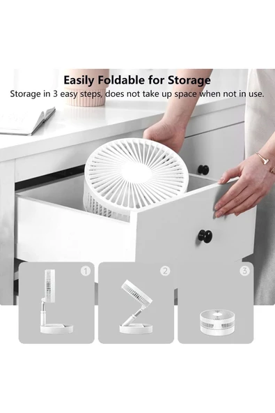 USB-C Şarjlı Katlanabilir Ayaklı Vantilatör 4 Kademe – 45-102 cm Ayarlı & Kablolu Telefon Şarj - 5