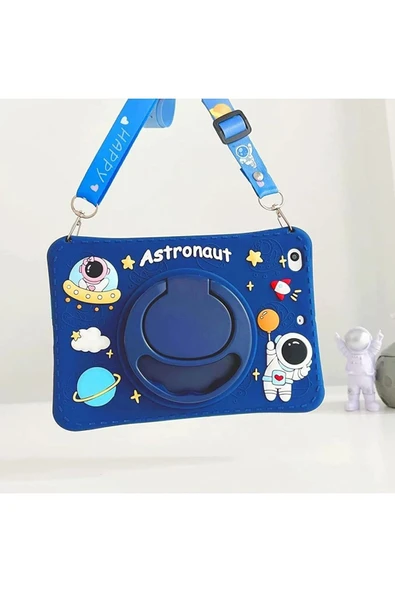 Apple iPad 8. Nesil 10.2 Inç Standlı ve Boyun Askılı Astronot Figürlü Çocuk Tablet Kılıfı