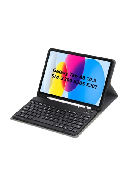 Samsung Galaxy TabA8 10.5 SmX200X205-X207 Uyumlu Bluetooth Özellikli Türkçe Q Klavyeli Tablet Kılıfı