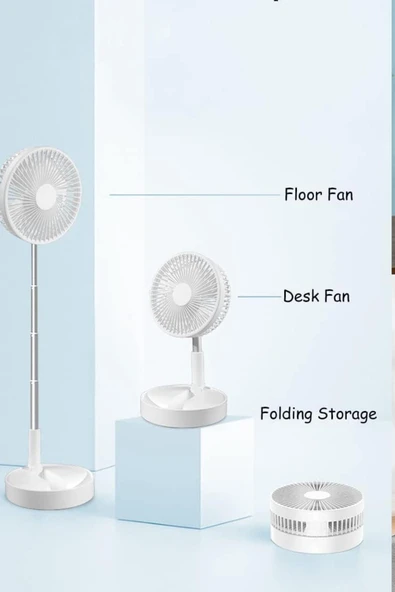 USB-C Şarjlı Katlanabilir Ayaklı Vantilatör 4 Kademe – 45-102 cm Ayarlı & Kablolu Telefon Şarj - 6