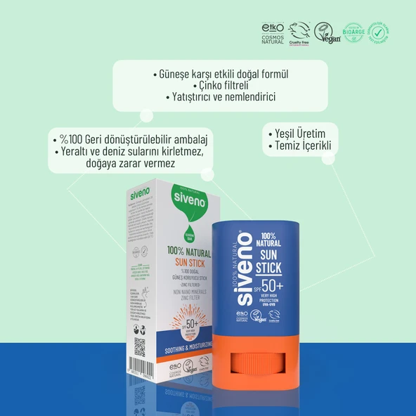 Siveno %100 Doğal Yüz Güneş Koruyucu Stick Renkli Mineral Filtre Nemlendirici UVA UVB SPF50+ 15 gr - 6
