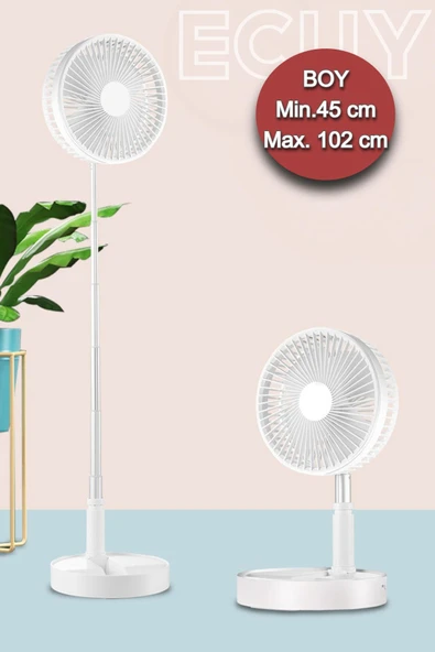 USB-C Şarjlı Katlanabilir Ayaklı Vantilatör 4 Kademe – 45-102 cm Ayarlı & Kablolu Telefon Şarj