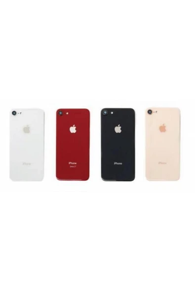 AXYA Apple iPhone 8 Arka Pil Batarya Kapak Cam Kamera Lensli Kırmızı
