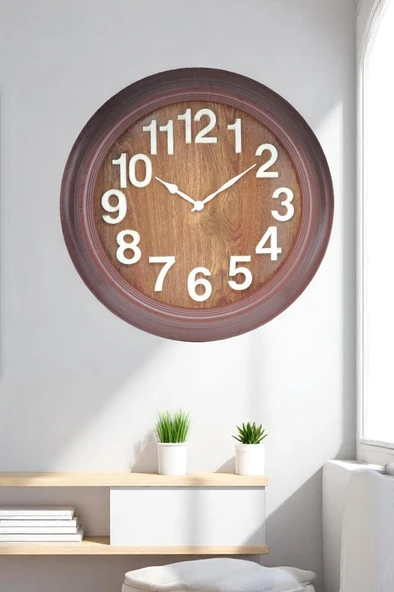 Efe Mark Premium Serisi Modern Tasarım 75 cm Ev ve Ofis Duvar Saati Rakamlı Kahverengi - 4