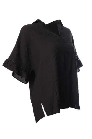 Faik Sönmez Kendinden Nervürlü Volanlı Kısa Kol Bluz 25YUS25BLZ021 - Resim 10