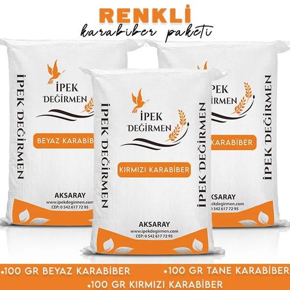 İpek Değirmen 300 GR Karabiber Paketi Al Biber Ak Biber Karabiber