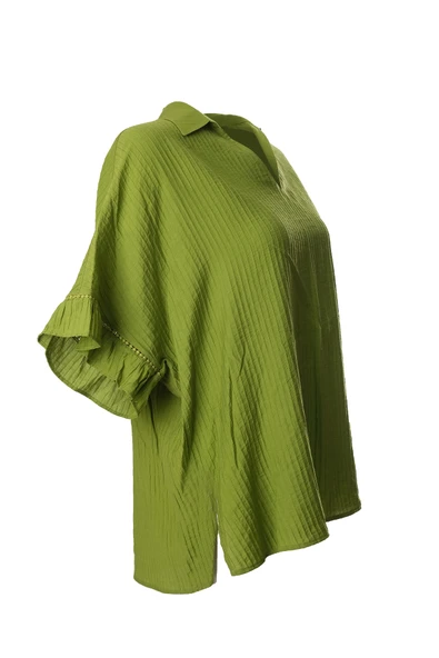 Faik Sönmez Kendinden Nervürlü Volanlı Kısa Kol Bluz 25YUS25BLZ021 - Resim 11