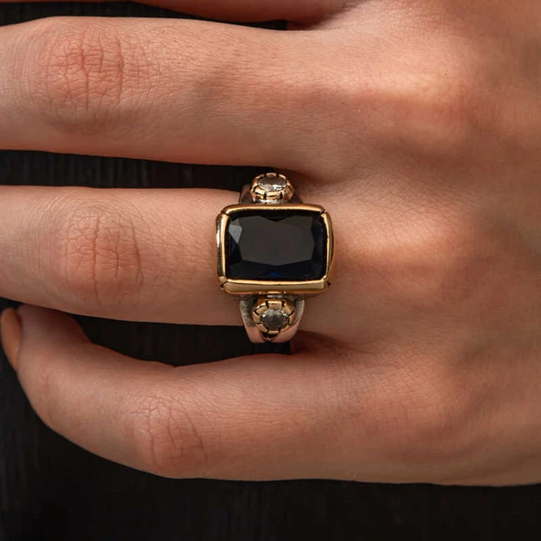 Gümüş Koyu Lacivert Zirkon Taşlı Otantik Kadın Yüzük SL11761 - Resim 3