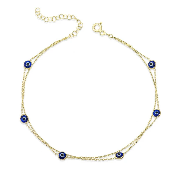 Gümüş Gold Çift Zincirli Nazar Halhal  SL5442 - 1