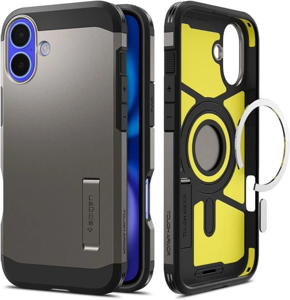 Spigen iPhone 16 Plus ile Uyumlu Kılıf Tough Armor Al MagFit MagSafe Özellikli Gun Metal - 1