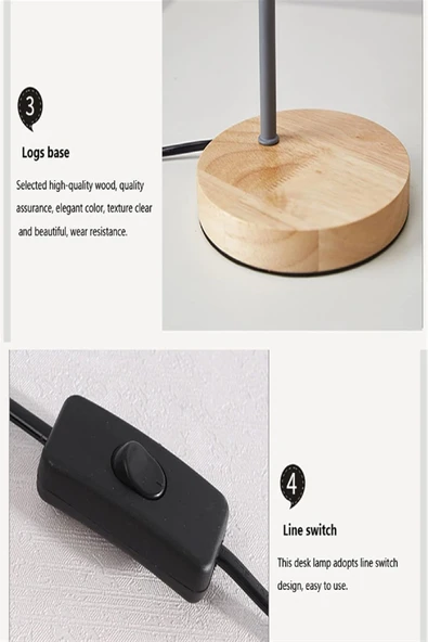 USB LED Masa Lambası Gri Ahşap Tabanlı Modern Dekoratif, Şık Esnek Boyunlu Ofis ve Çalışma Lambası - 7