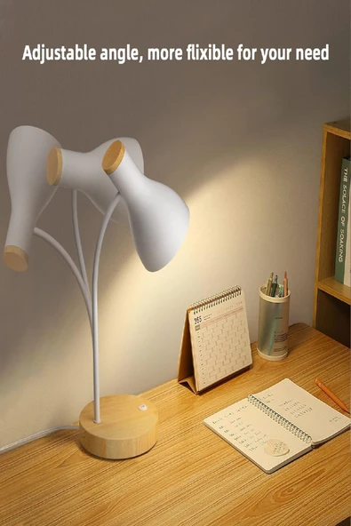 USB LED Masa Lambası Gri Ahşap Tabanlı Modern Dekoratif, Şık Esnek Boyunlu Ofis ve Çalışma Lambası - 5