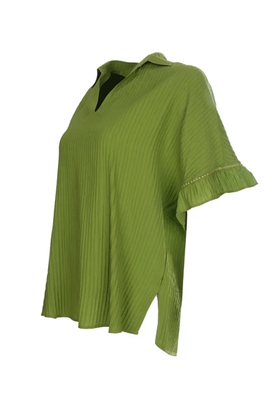 Faik Sönmez Kendinden Nervürlü Volanlı Kısa Kol Bluz 25YUS25BLZ021 - Resim 12