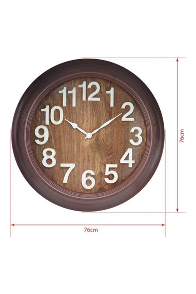 Efe Mark Premium Serisi Modern Tasarım 75 cm Ev ve Ofis Duvar Saati Rakamlı Kahverengi - 5