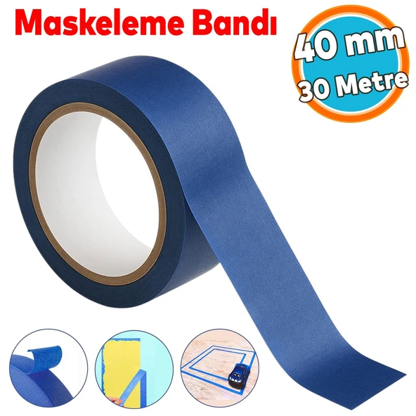 Maskeleme Bandı Mavi Kağıt Bant Boyacı Tadilat 48 mm x 30 M Ahşap Cam Duvar Oto Boya Yüzey Koruma ürün görseli