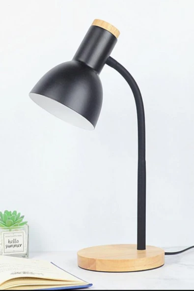 USB LED Masa Lambası siyah Ahşap Tabanlı Modern Dekoratif, Şık Esnek Boyunlu Ofis ve Çalışma Lambası - 2