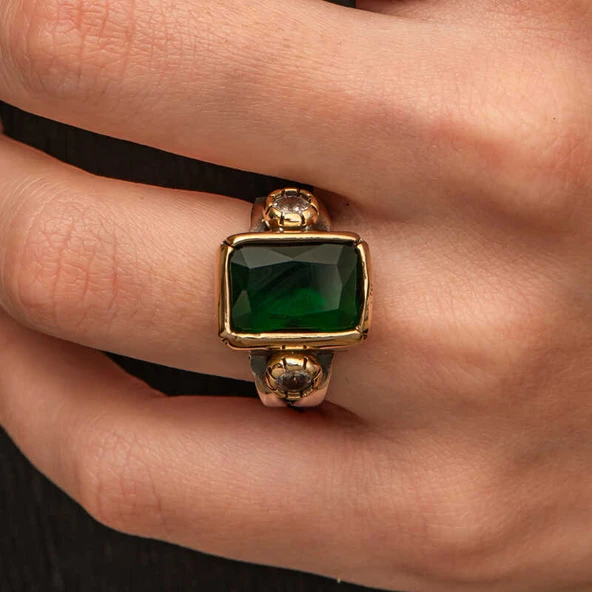 Gümüş Yeşil Zirkon Taşlı Otantik Kadın Yüzük  SL11753 - Resim 2