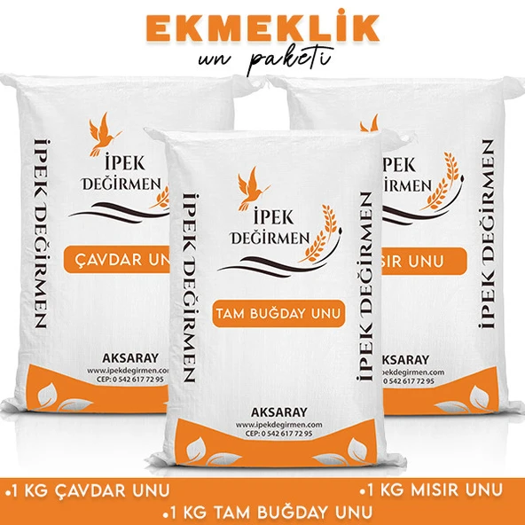 İpek Değirmen 3 KG Yöresel Ekmeklik Un Paketi Tam Buğday Mısır Çavdar Unu ürün görseli