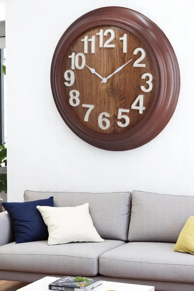 Efe Mark Premium Serisi Modern Tasarım 75 cm Ev ve Ofis Duvar Saati Rakamlı Kahverengi