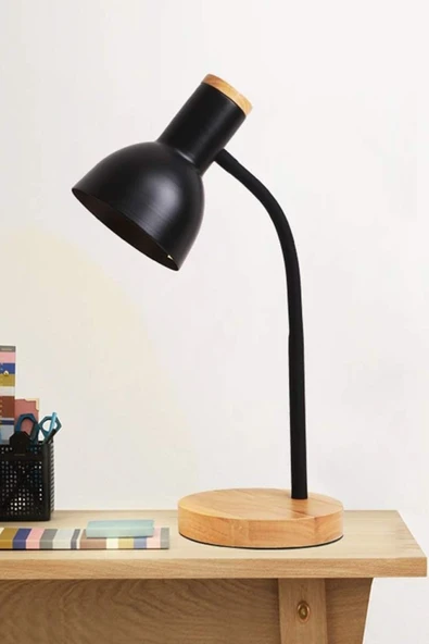 USB LED Masa Lambası siyah Ahşap Tabanlı Modern Dekoratif, Şık Esnek Boyunlu Ofis ve Çalışma Lambası - 6