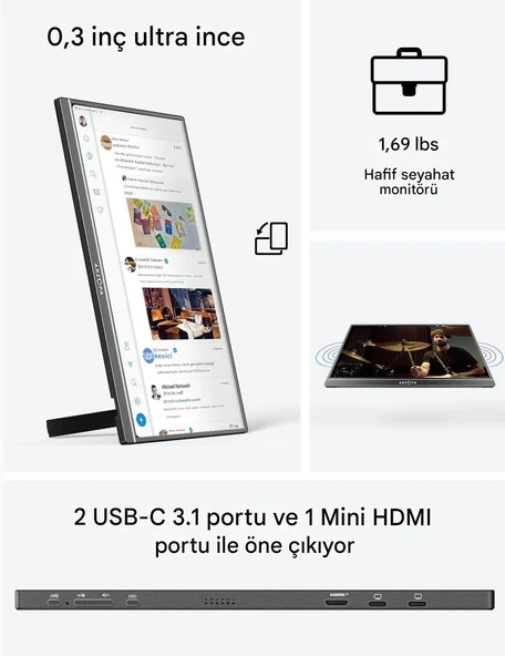 Arzopa A1M 17.3" Full HD 60Hz IPS Ultra İnce Taşınabilir Monitör - 3
