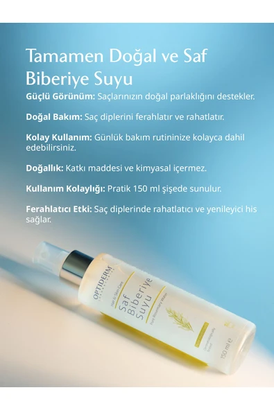 Optiderm Biberiye Suyu Güçlendirici Dökülme Karşıtı Saç Uzatıcı Saç Toniği %100 Doğal ve Saf 150 ml 8684252137381 - 3