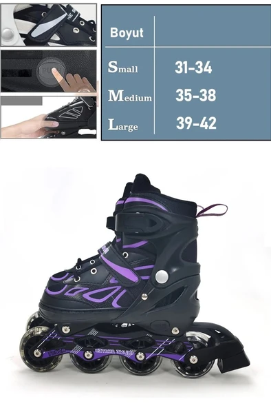 Mor Silikon Tekerli Ayarlanabilir Işıklı Paten S 31-34 HP7128 - 3