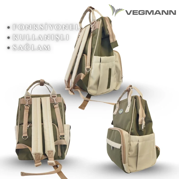 Vegmann Tender Impertex Kumaş Anne Bebek Bakım Sırt Çantası Biberon Termos Gözlü Haki-Bej - 2