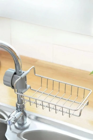 Paslanmaz Ayarlı Damlalıklı Lavabo Süngerliği Musluk Yanı Mutfak & Banyo 1 Katlı Demir Raf Organizer - 4