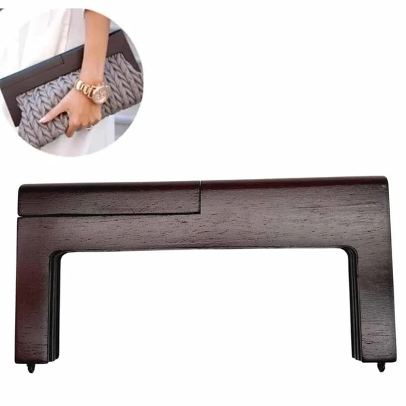 Ahşap Mıknatıslı Çanta Bursu Dikdörtgen ALT300 Kahve