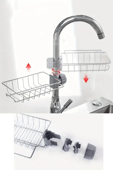 Paslanmaz Ayarlı Damlalıklı Lavabo Süngerliği Musluk Yanı Mutfak & Banyo 1 Katlı Demir Raf Organizer - 2