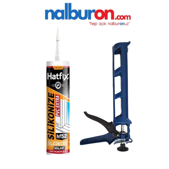 HATFİX Silikonize Mastik Gri 500gr  Plastik Silikon Tabancalı Mastik Set