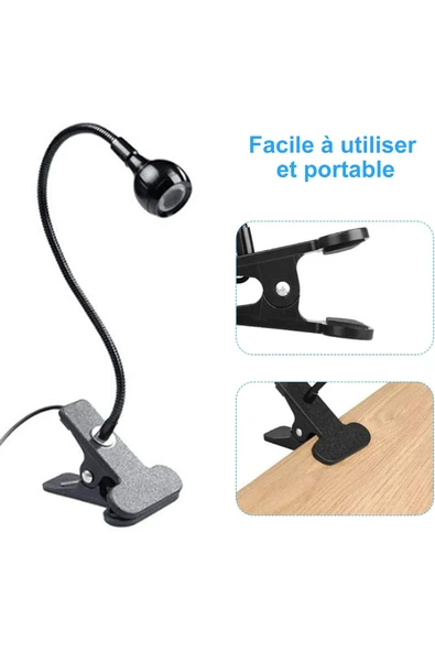 USB COB LED Siyah Mandallı Akrobatik Gövdeli Kitap Okuma & Çalışma Masa Lambası - 4